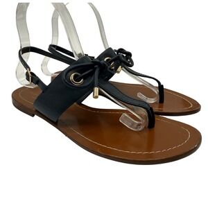 Kate Spade New York Navy Leather Bow Thong Slingback Flat Sandals Navy 6.5M